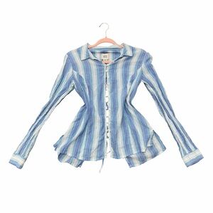 BDG Y2K Blue Stripe Lace Up Back Button Top M